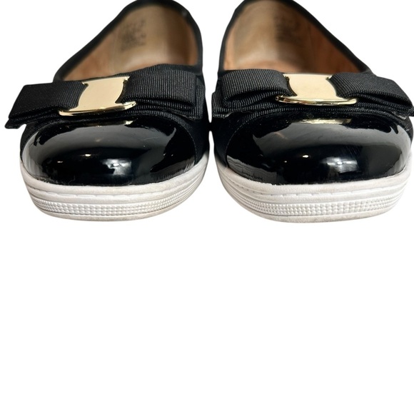 Hush Puppies Black Quilted Slip-On Flats, Size 8 Bow gold metal accent, LIKE NEW - Picture 8 of 8